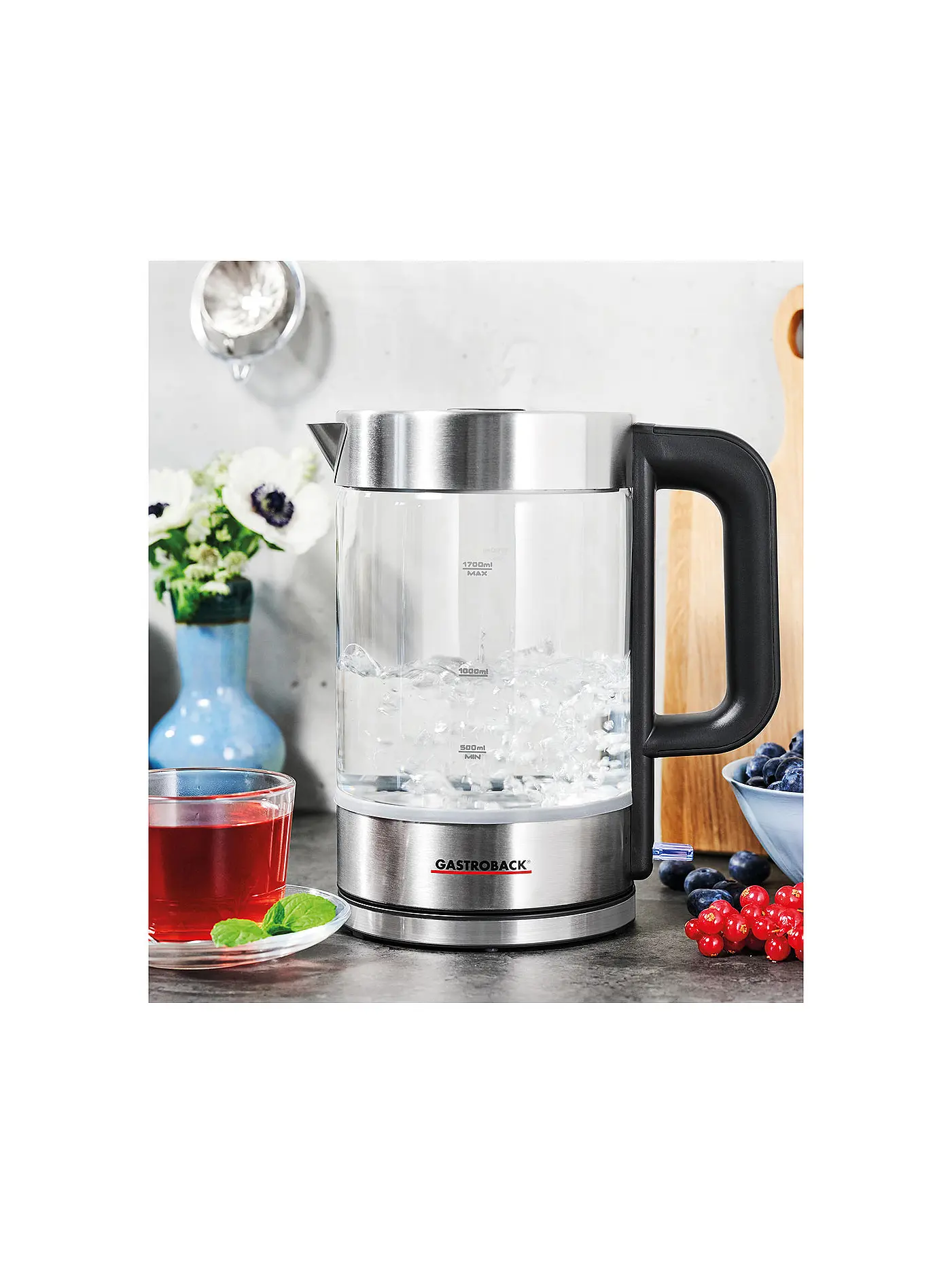 GASTROBACK | Design Wasserkocher Basic 1,7L Edelstahl Glas | 